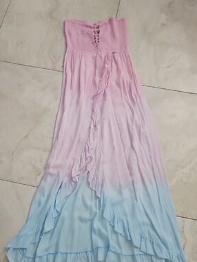 Pink to Light Blue Ombre Strapless Maxi Dress Tiare Hawaii
